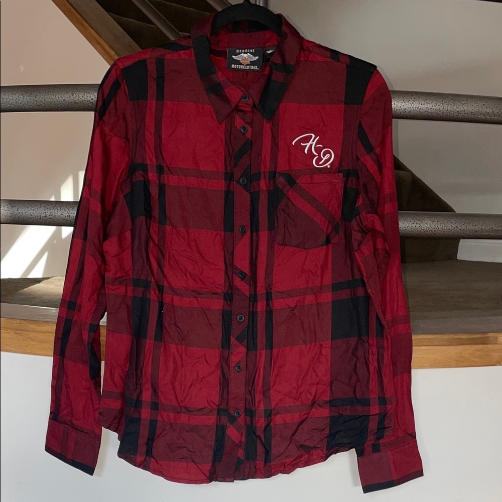 Harley-Davidson Red and Black Checkered Women’s Shirt